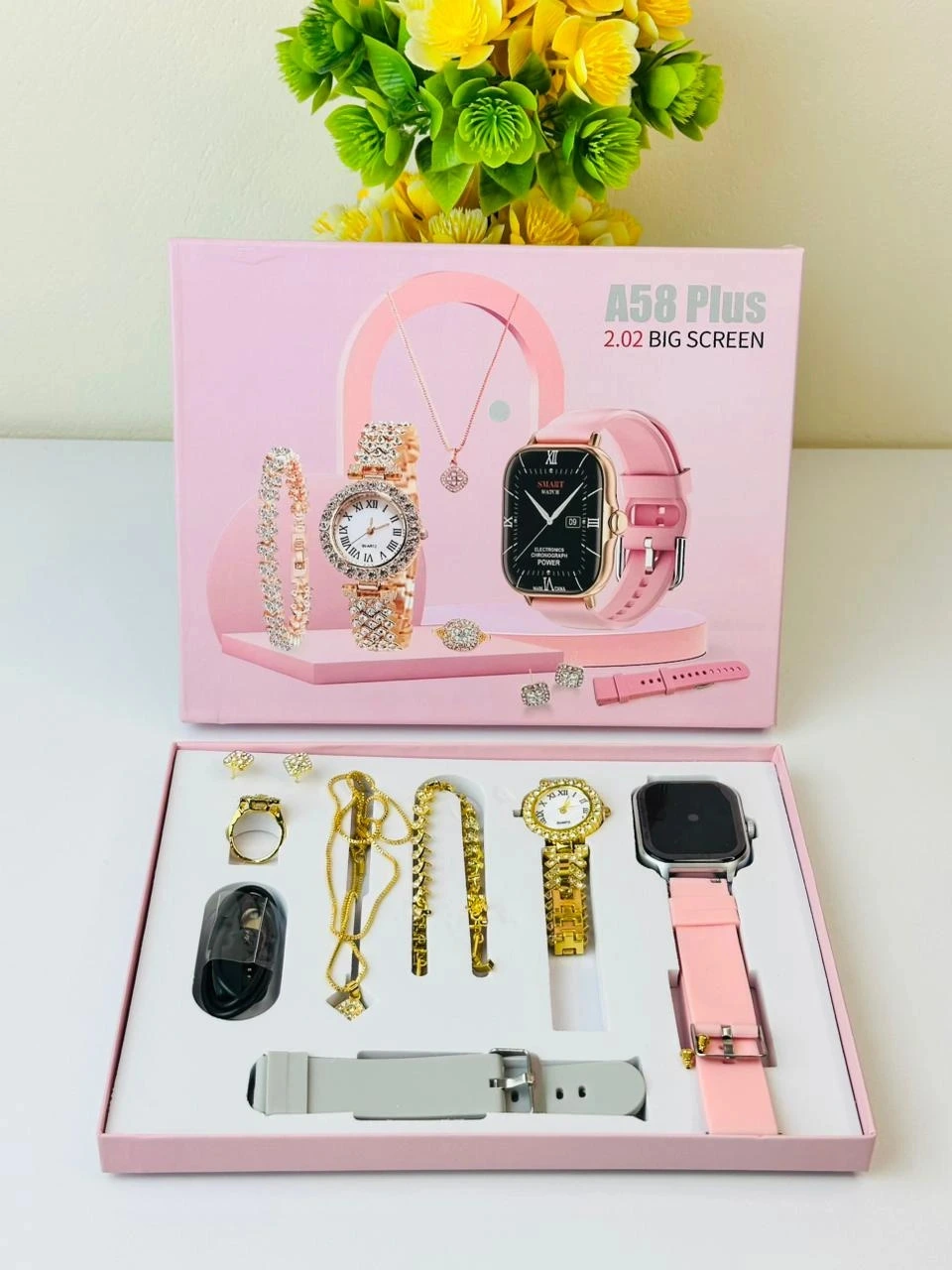 A58 Smart Watch & Jewellery Combo Set for Women